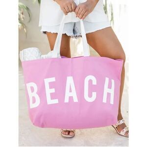 NEW! Rose BEACH Letter Print Large Canvas Bag.